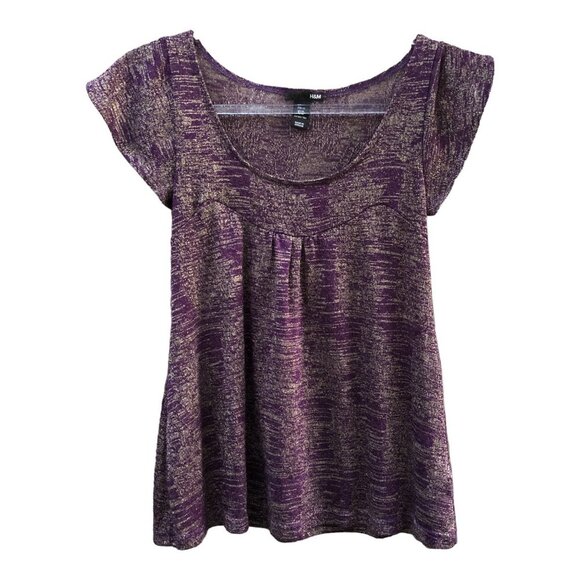 H&M Purple Sheer Shimmer Cap Sleeve Top Size XS - Picture 3 of 7